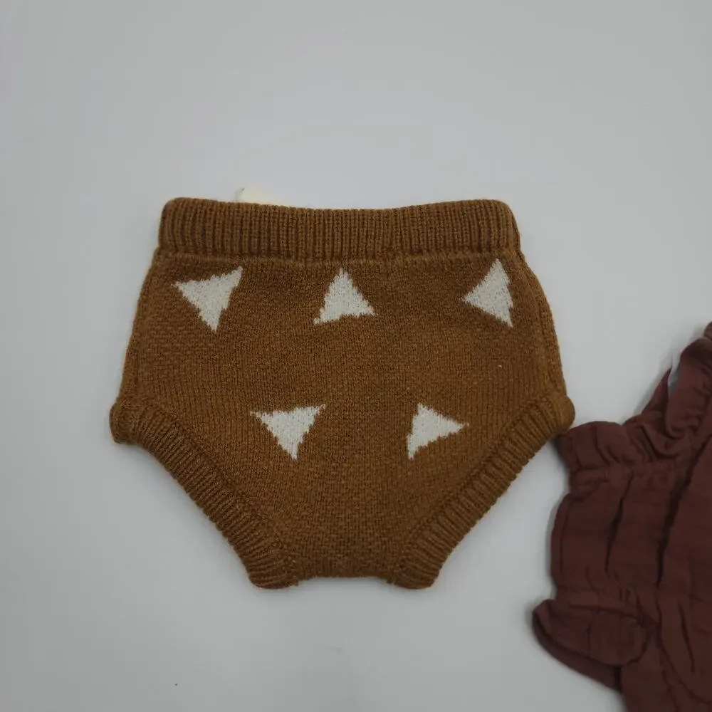 Rylee + Cru Knit Triangle Mustard and Cotton Bloomers Brown Shorts